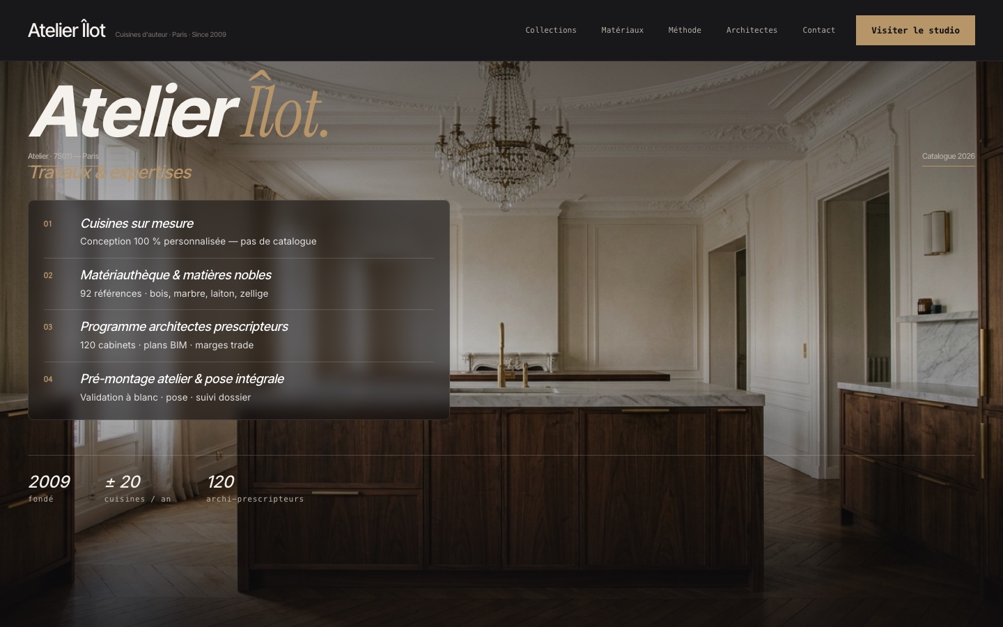 Atelier Îlot · démo cuisiniste d'auteur sur-mesure