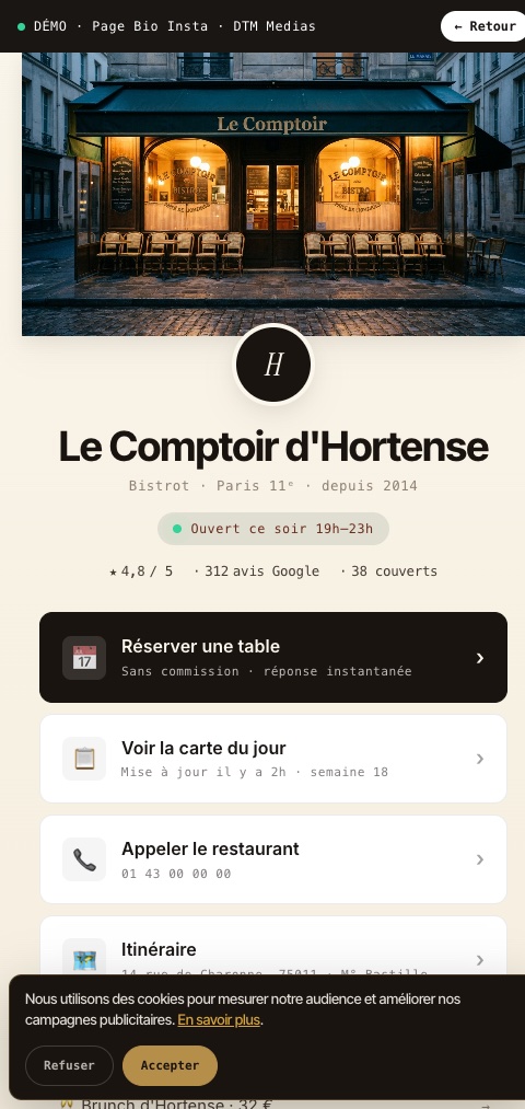 Page Bio Instagram · Le Comptoir d'Hortense