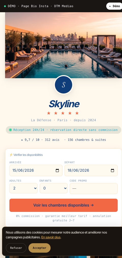 Page Bio Instagram · Skyline Hôtel 5★ La Défense