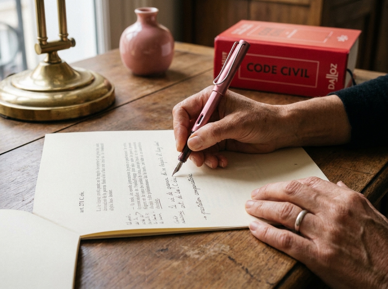 Annotation manuscrite d'une convention de divorce au cabinet.