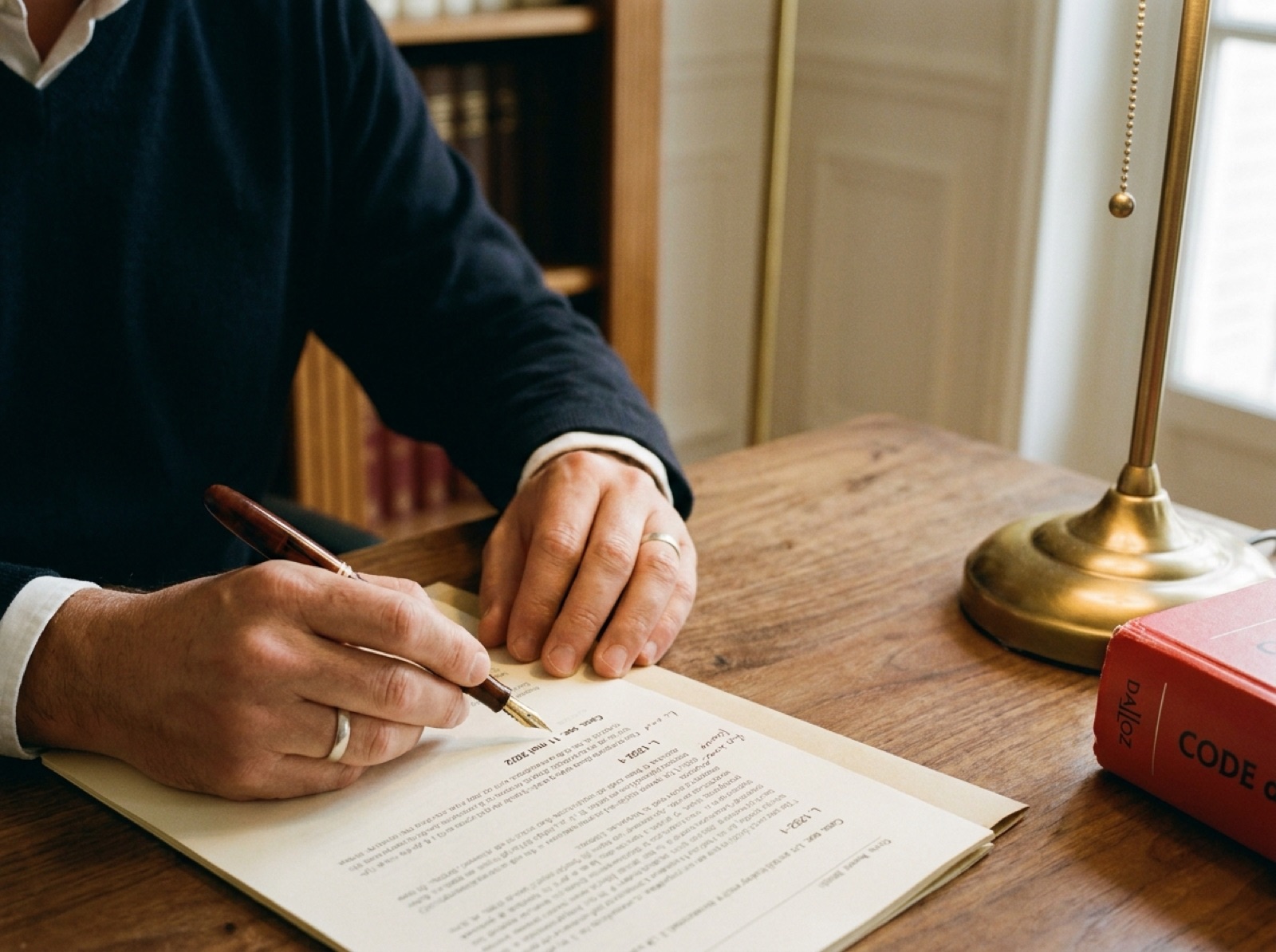 Annotation manuscrite d'un dossier prud'homal au cabinet.