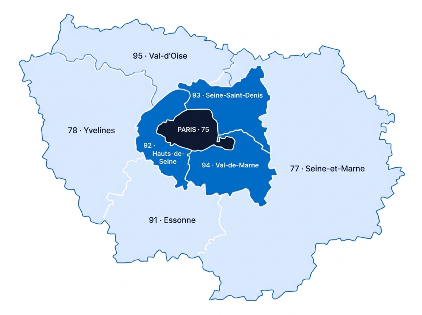 Carte des zones d'intervention Plomberie Durand en Île-de-France