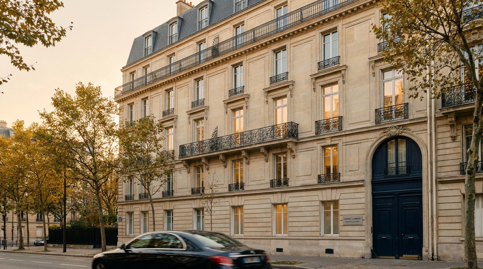 Façade du cabinet Lambert, avenue Montaigne, Paris 8ème.