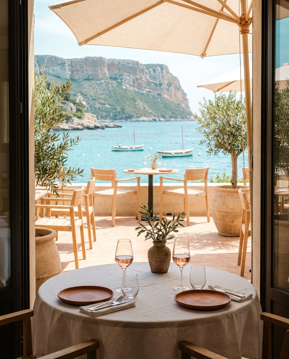 Terrasse de Casa Mar avec vue sur la calanque